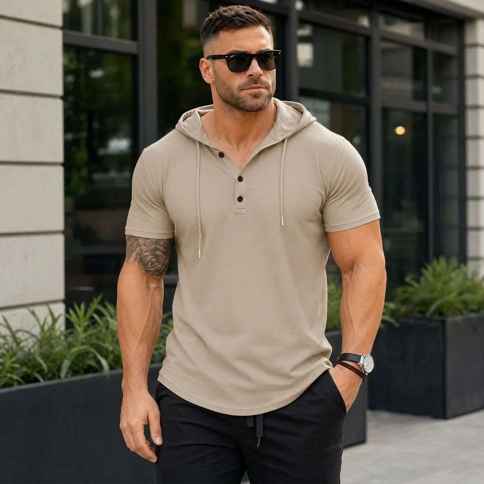 Austin™ Hooded T-Shirt with Front Buttons