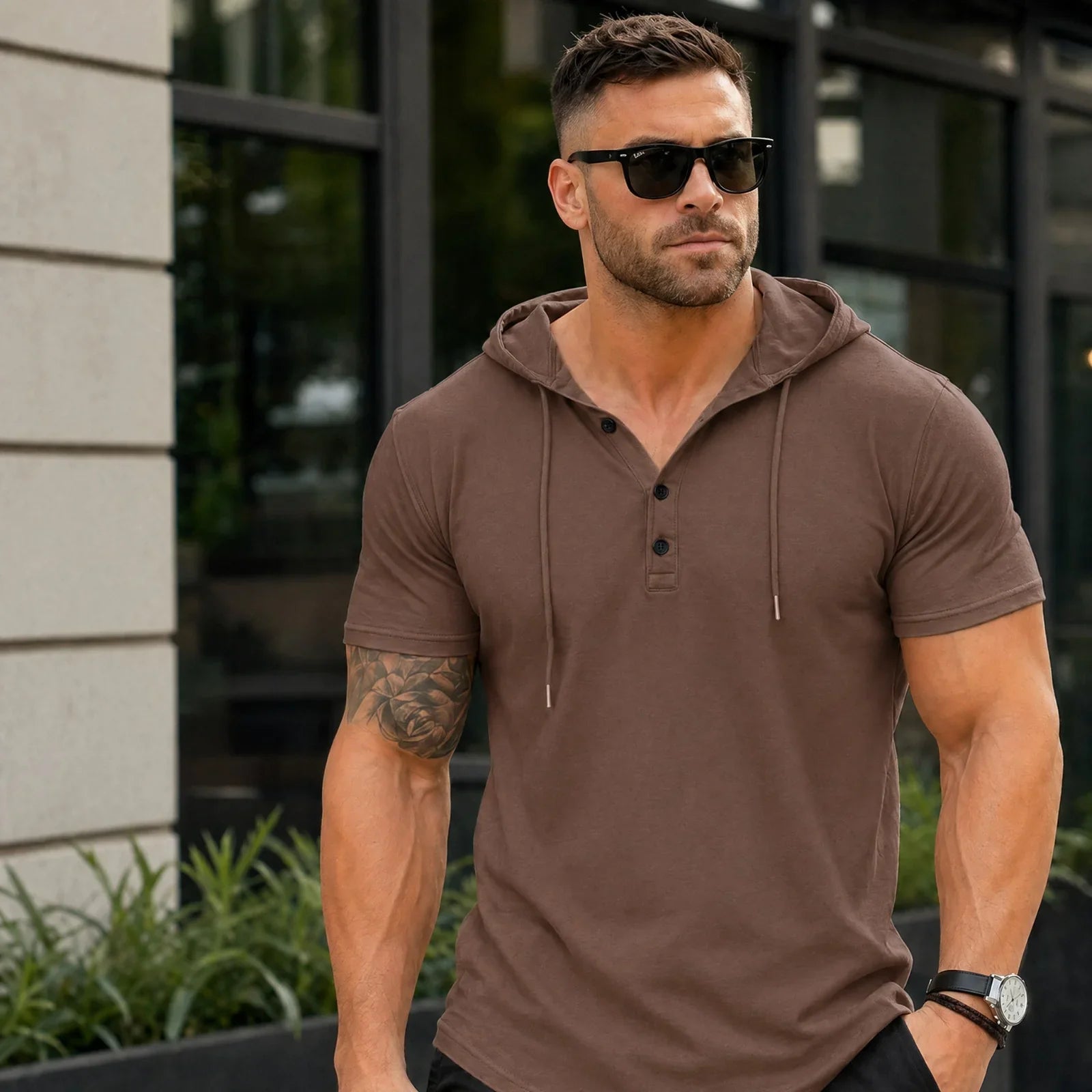 Austin™ Hooded T-Shirt with Front Buttons