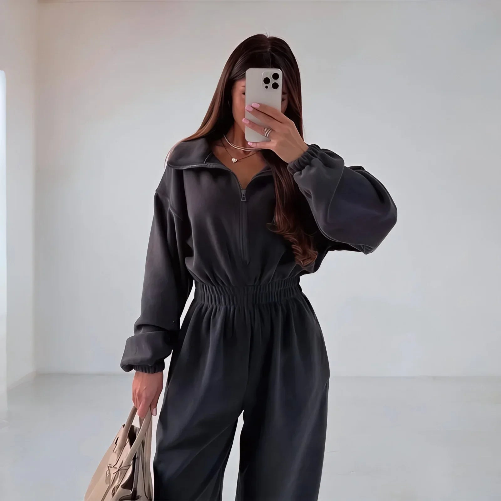 Vancouver™ Sweat Jumpsuit with High Neck and Defined Waist