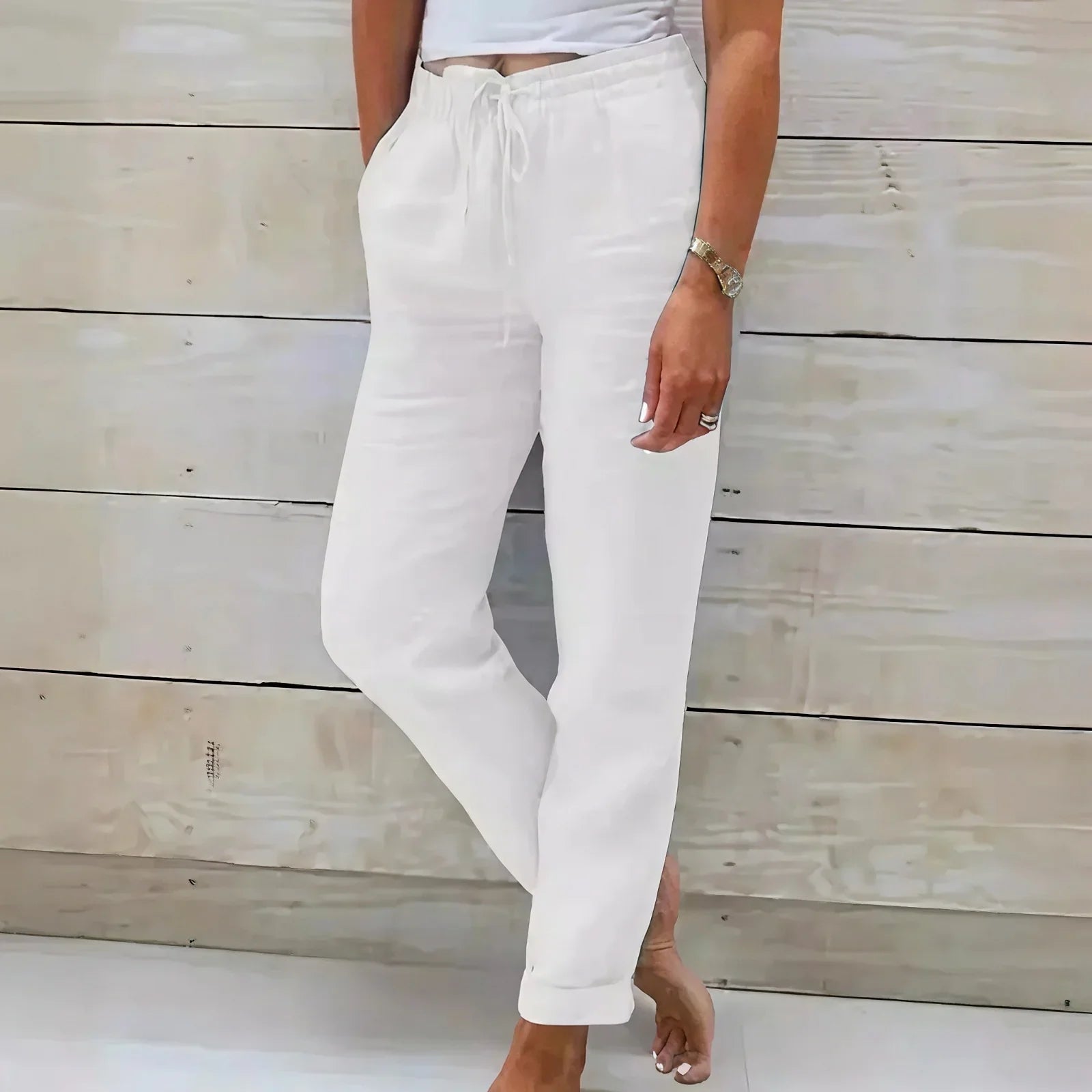 Norah™ Cotton-Linen Pants with Adjustable Waistband