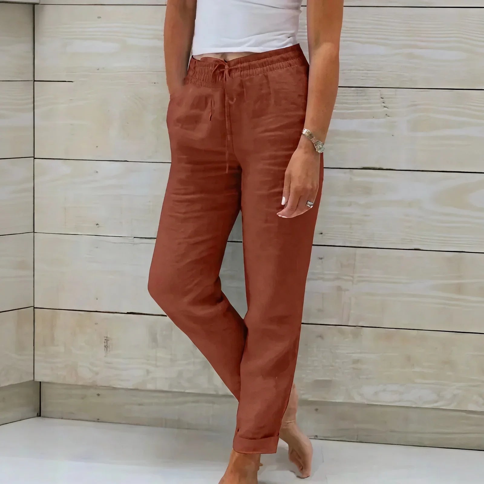 Norah™ Cotton-Linen Pants with Adjustable Waistband