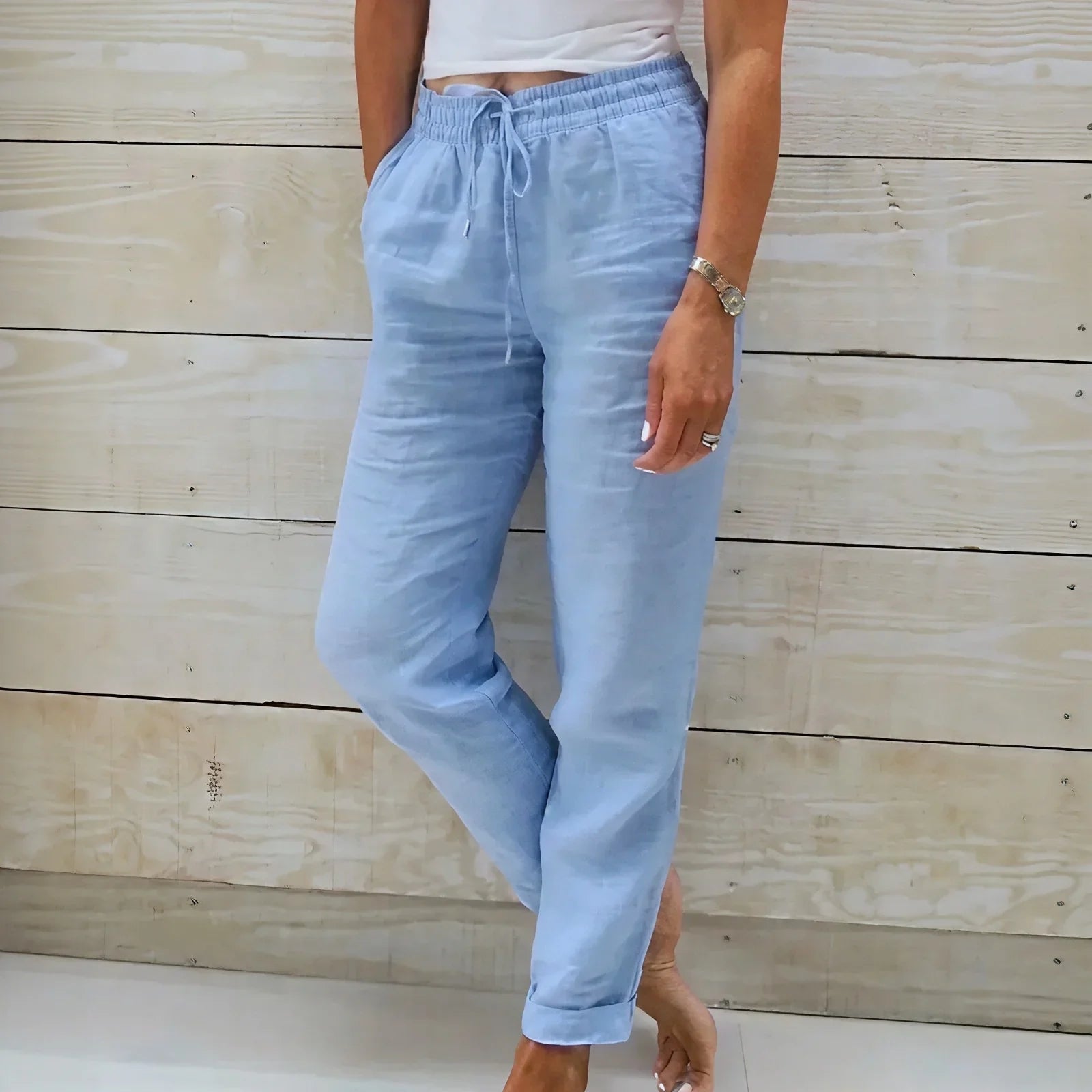 Norah™ Cotton-Linen Pants with Adjustable Waistband
