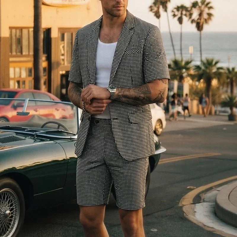 Montreux™ Tailored Suit Set with Short-Sleeve Blazer and Classic Checkered Shorts