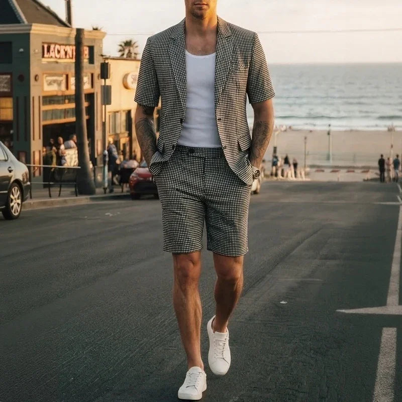 Montreux™ Tailored Suit Set with Short-Sleeve Blazer and Classic Checkered Shorts