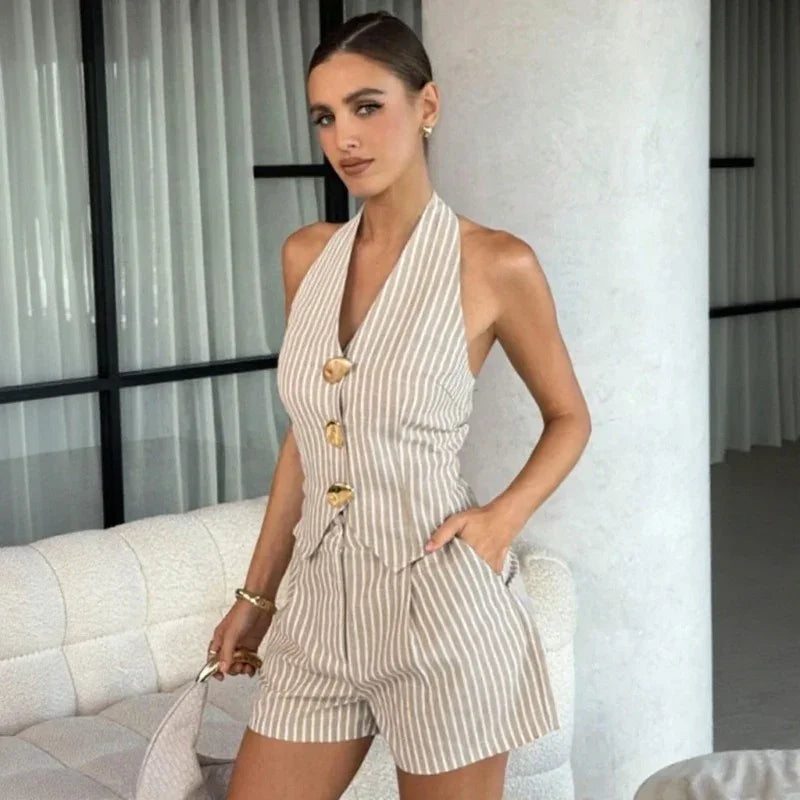 Lissandra™ Set with Striped Halter Top and Tailored Shorts