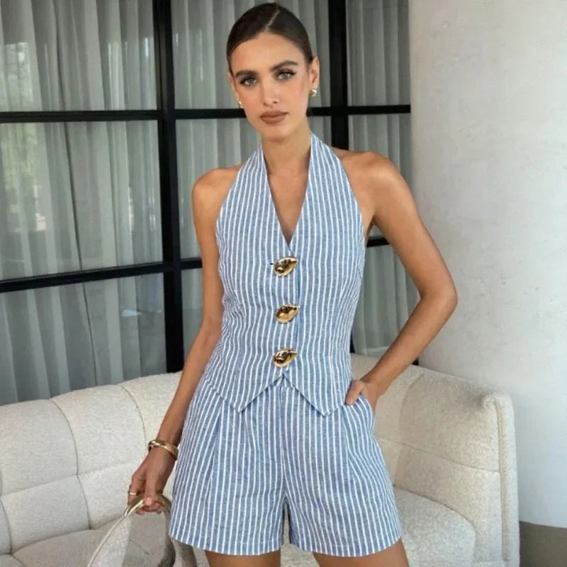 Lissandra™ Set with Striped Halter Top and Tailored Shorts