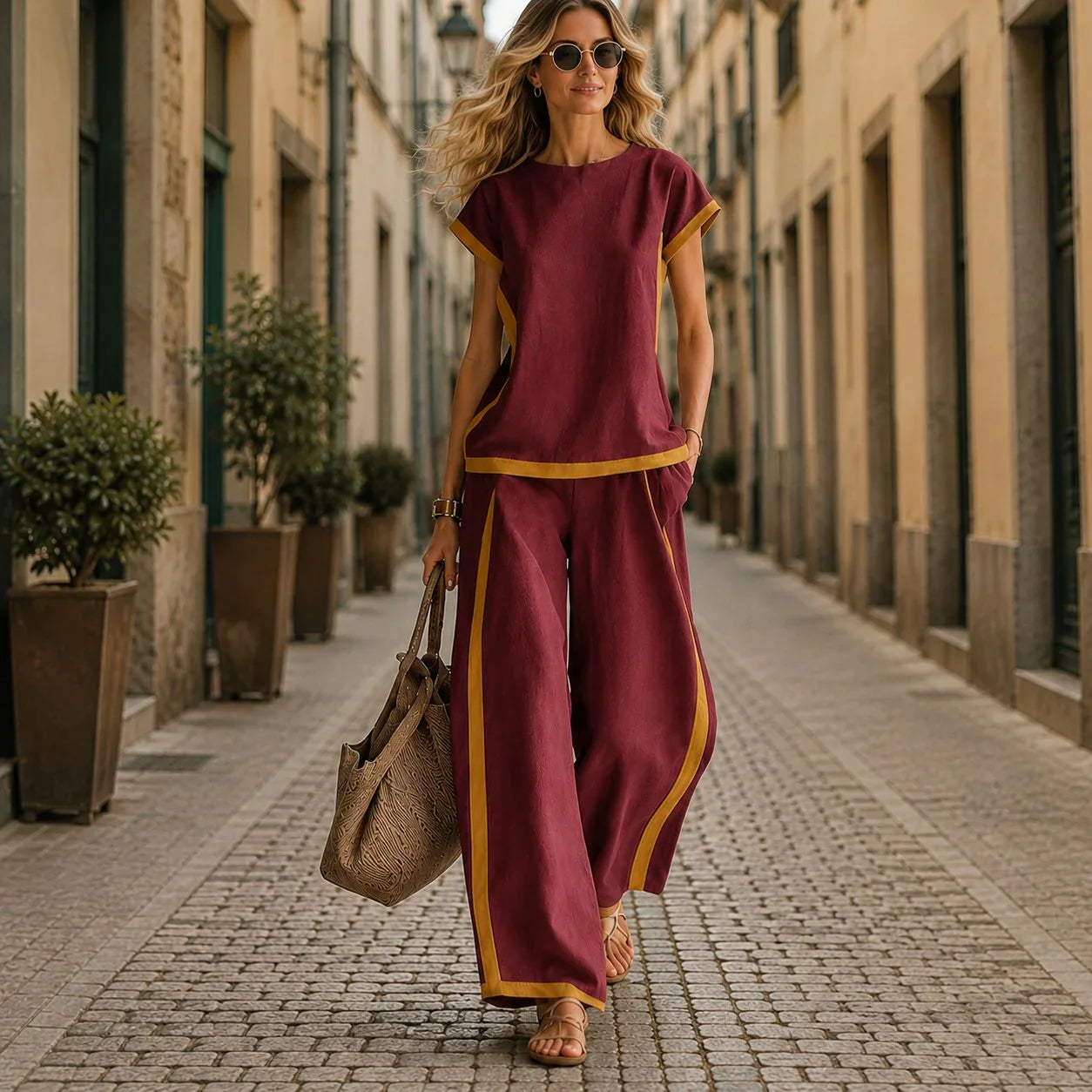 Lissara™ Set with a Minimalist Blouse and Flattering Wide-Leg Pants