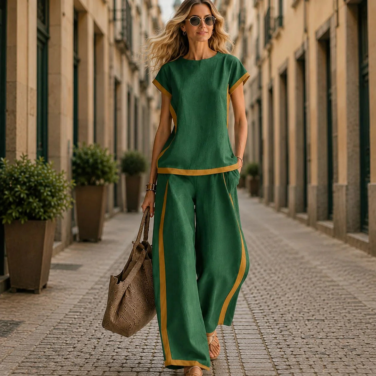 Lissara™ Set with a Minimalist Blouse and Flattering Wide-Leg Pants
