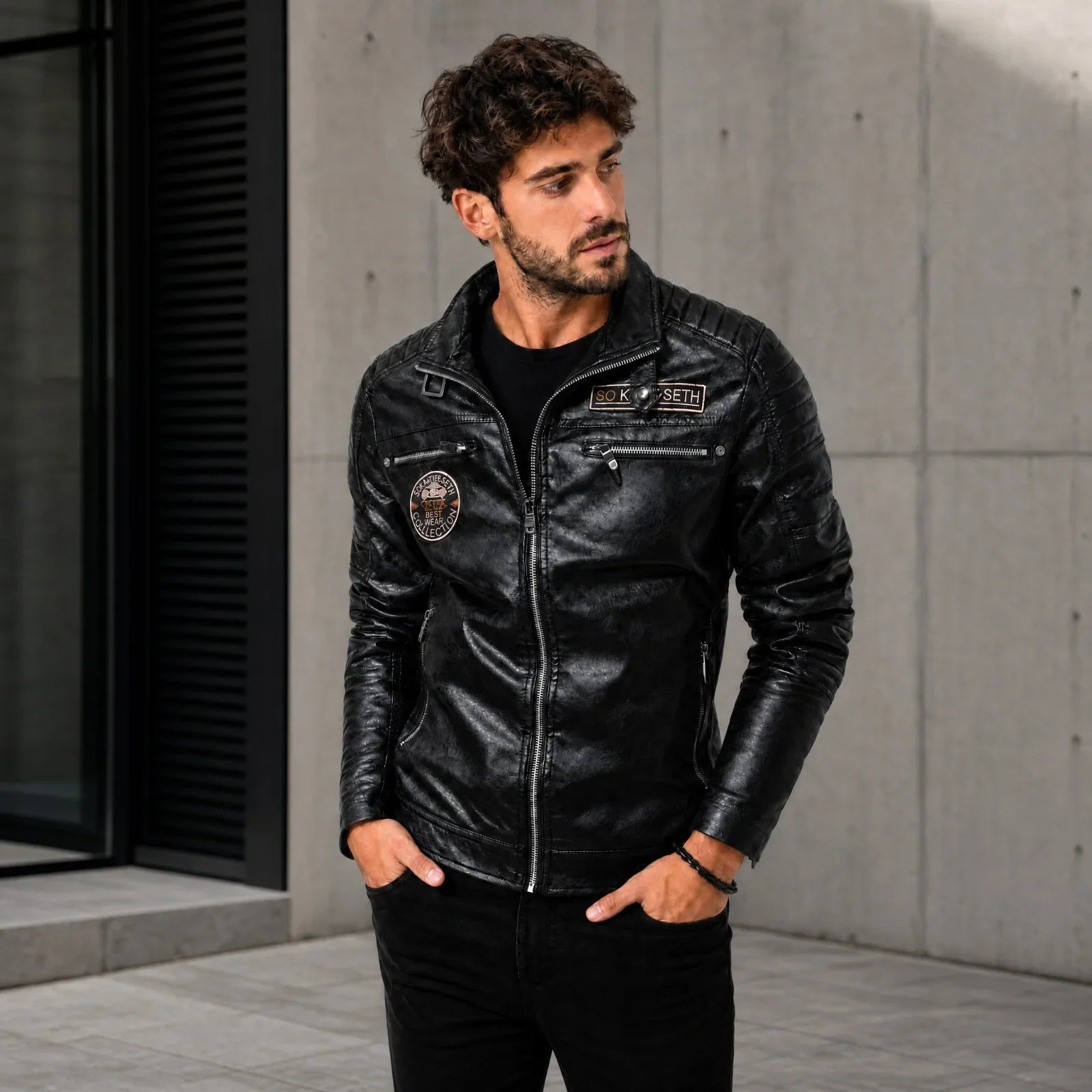 Vanguard™ Premium Leather Jacket with Stand Collar