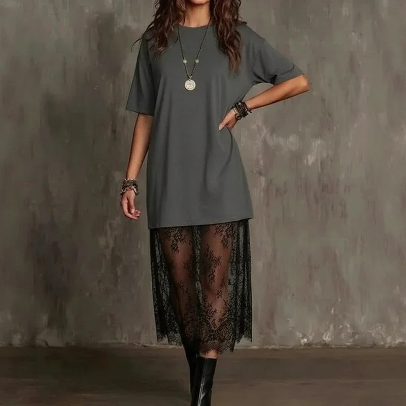 Lorient™ Maxi Dress with Sheer Lace Skirt