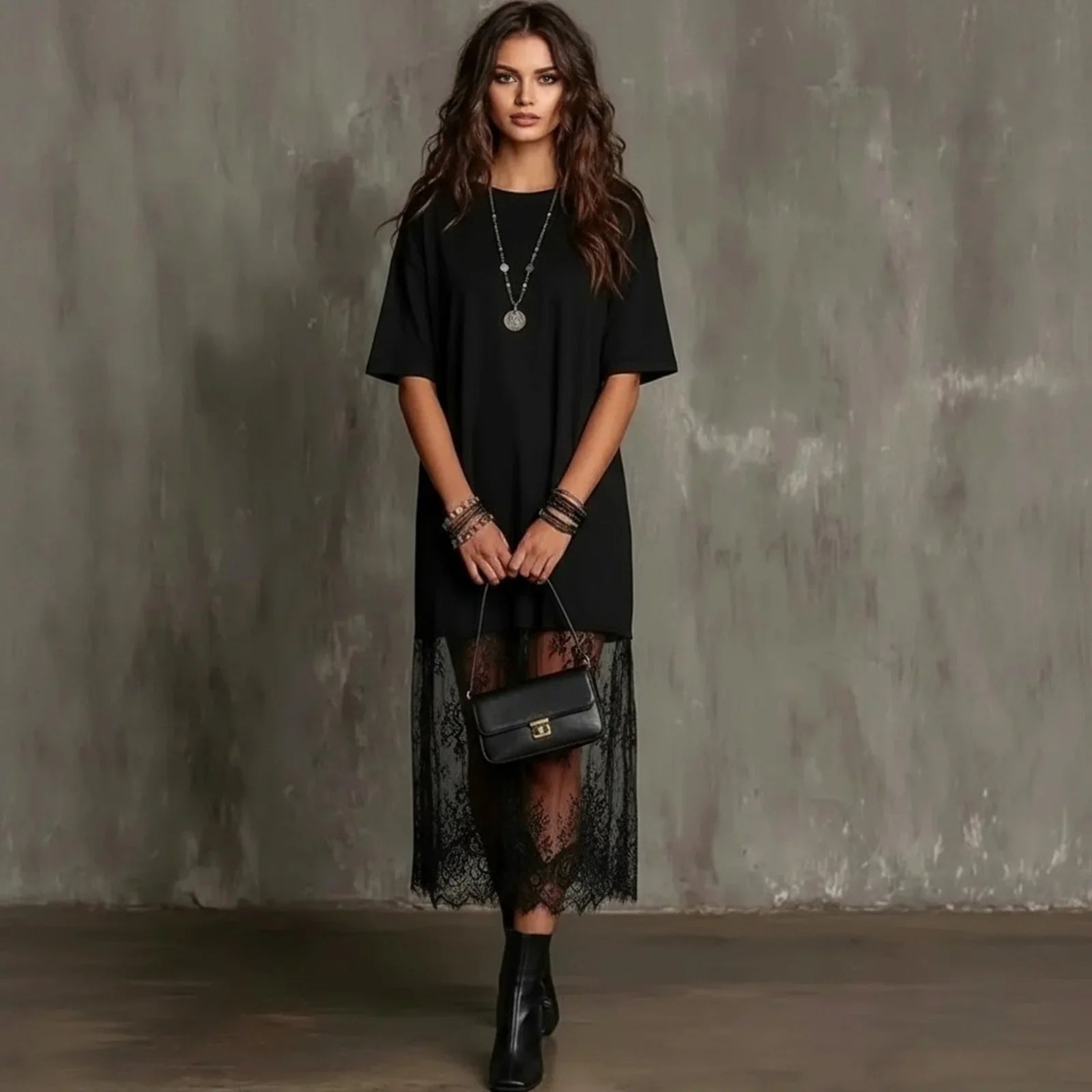 Lorient™ Maxi Dress with Sheer Lace Skirt