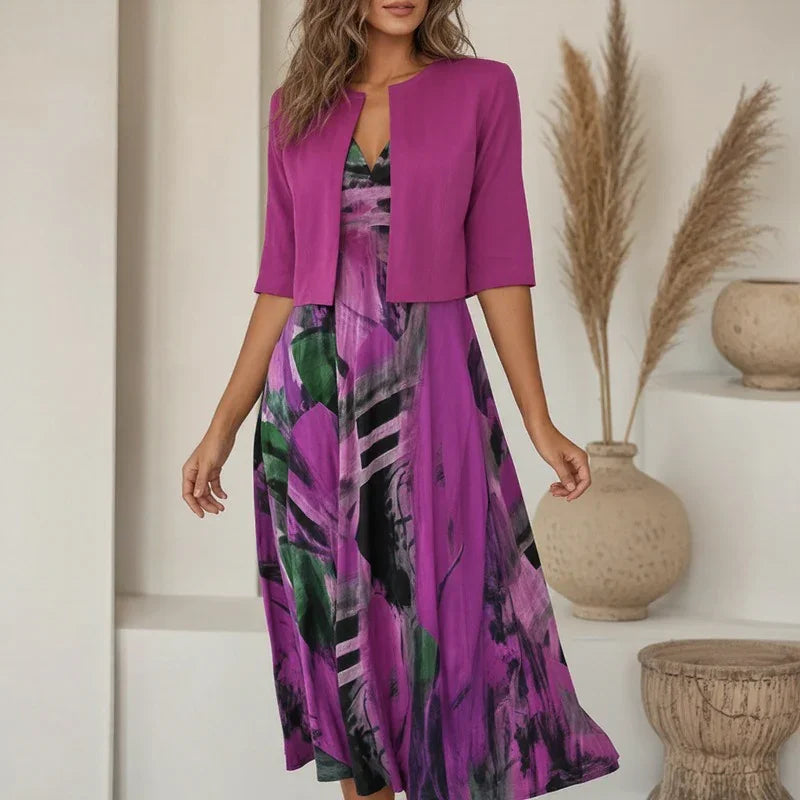 Rennes™ Artistic Print Set with Open Cropped Cardigan