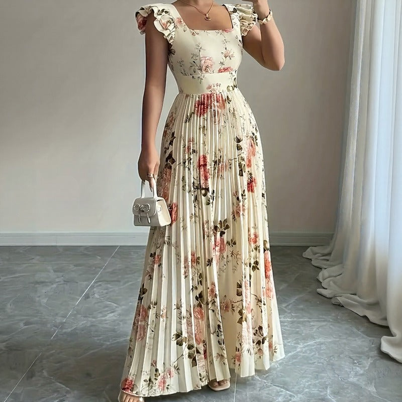 Evangeline™ Dress with Classic Floral Print and Refined Pleats