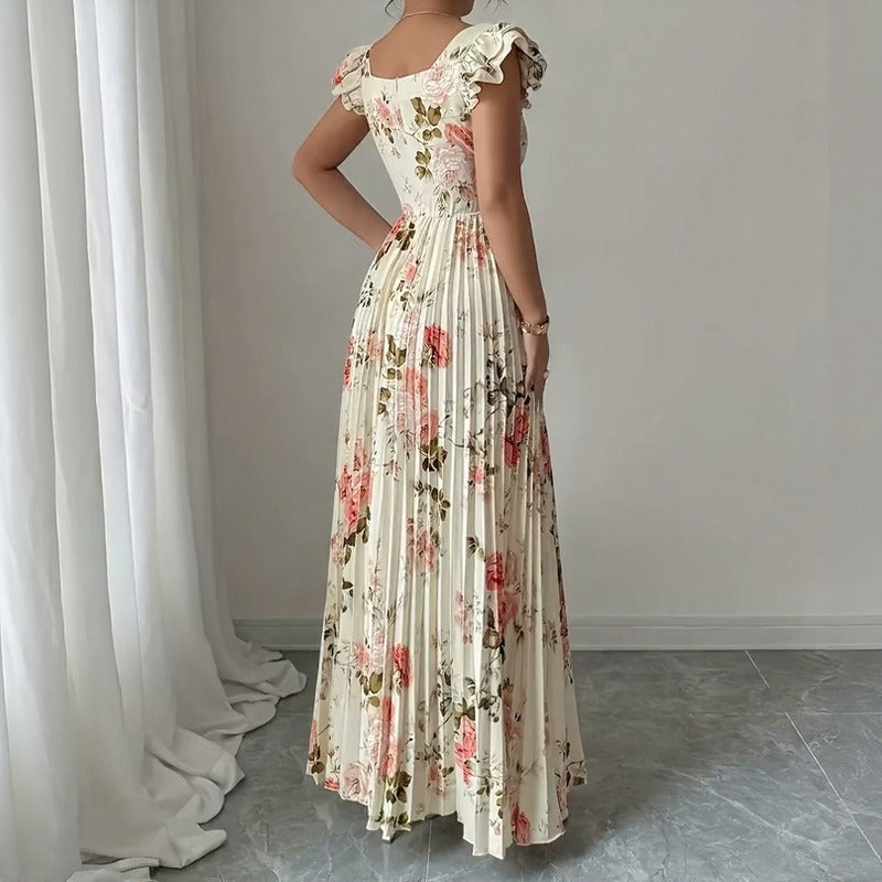 Evangeline™ Dress with Classic Floral Print and Refined Pleats