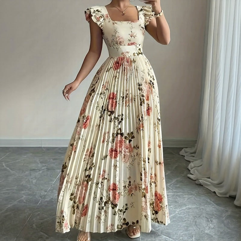 Evangeline™ Dress with Classic Floral Print and Refined Pleats