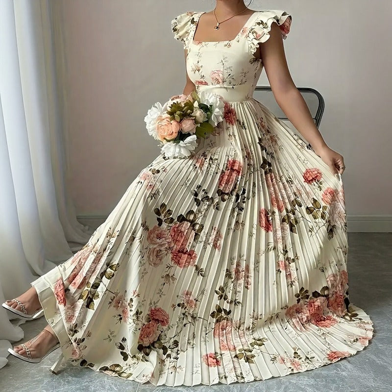 Evangeline™ Dress with Classic Floral Print and Refined Pleats