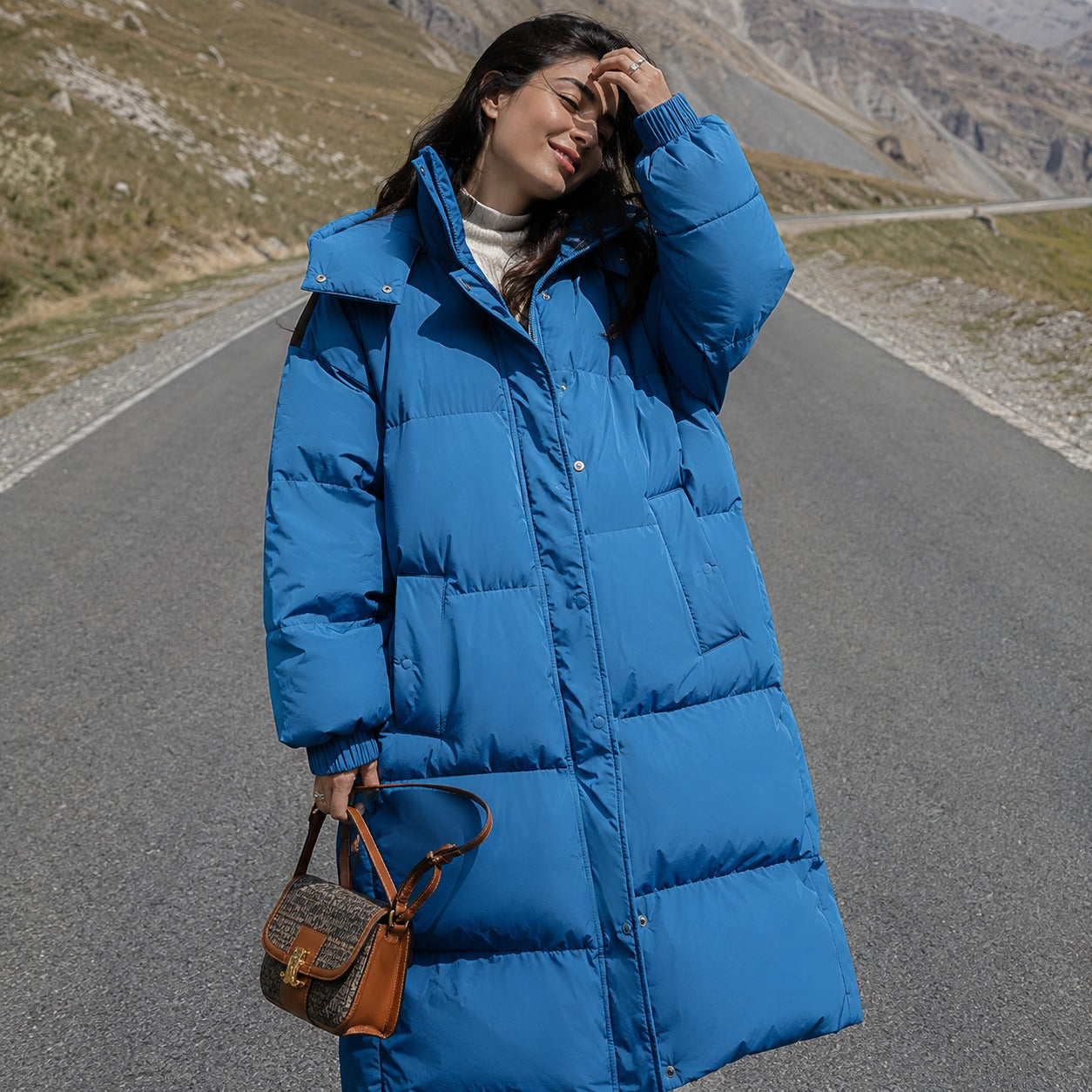 Chamonix™ Long Quilted Coat with Hood and High Collar