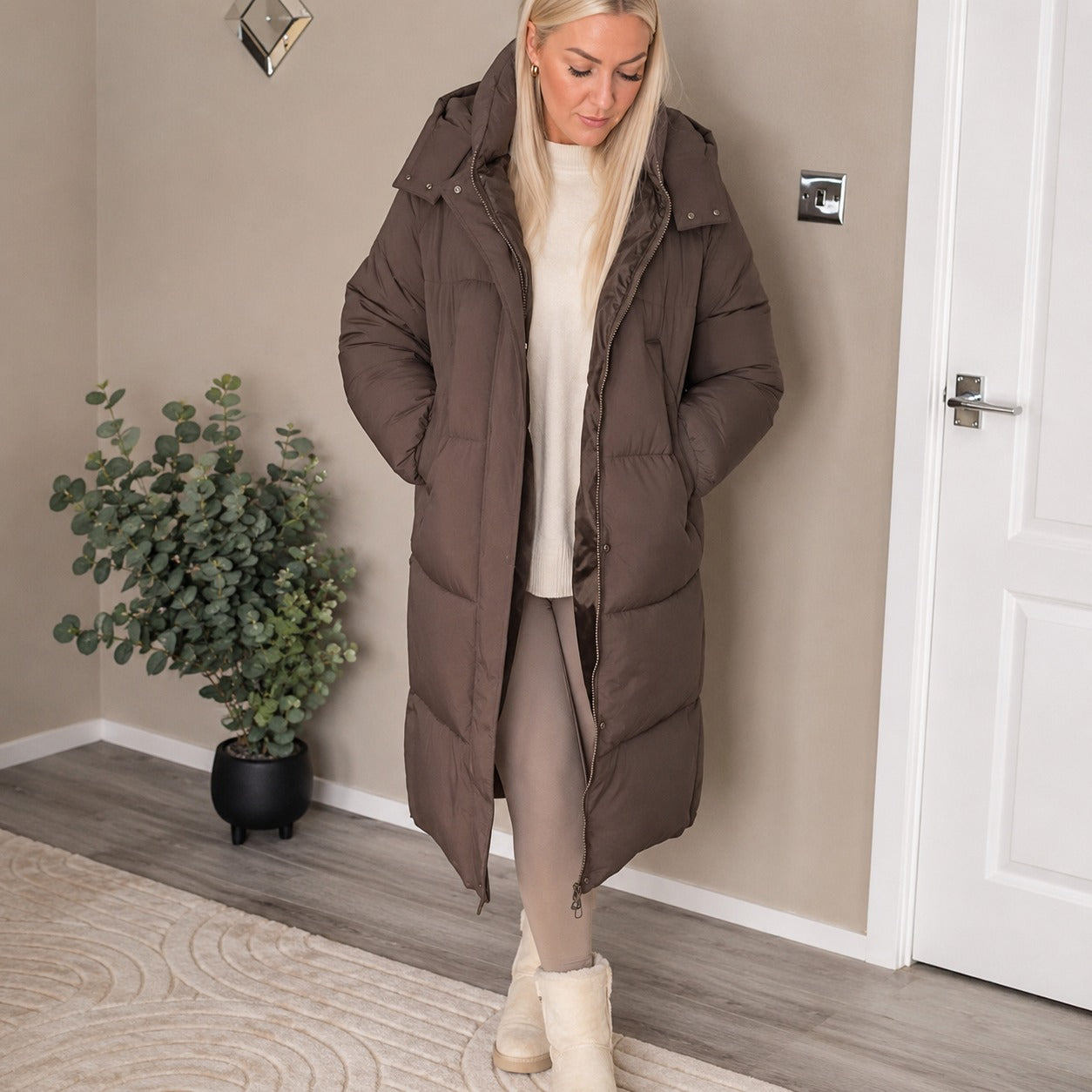 Chamonix™ Long Quilted Coat with Hood and High Collar