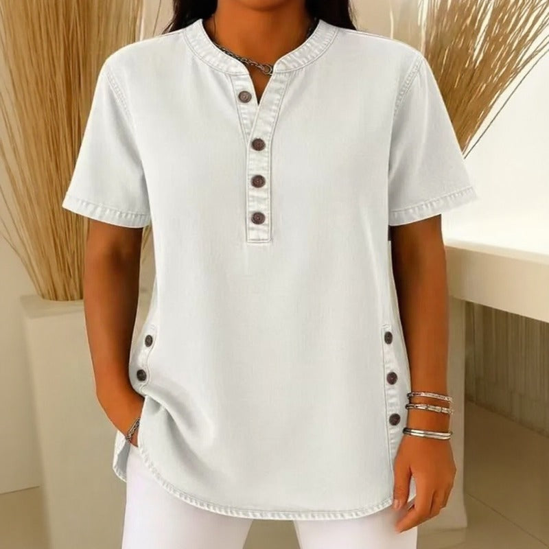 Calenny™ Denim Blouse With Washed Finish and Relaxed Fit