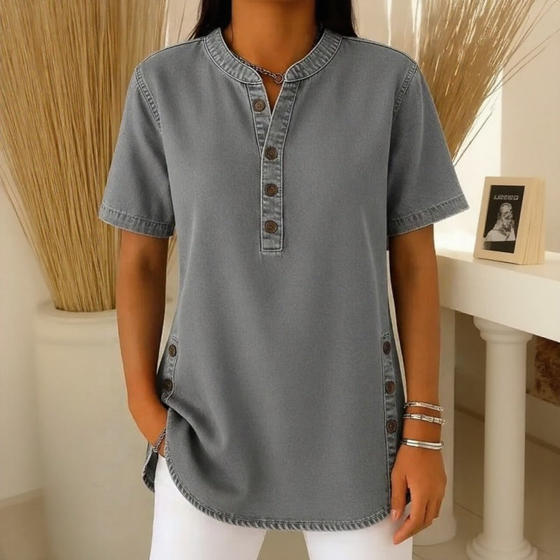 Calenny™ Denim Blouse With Washed Finish and Relaxed Fit