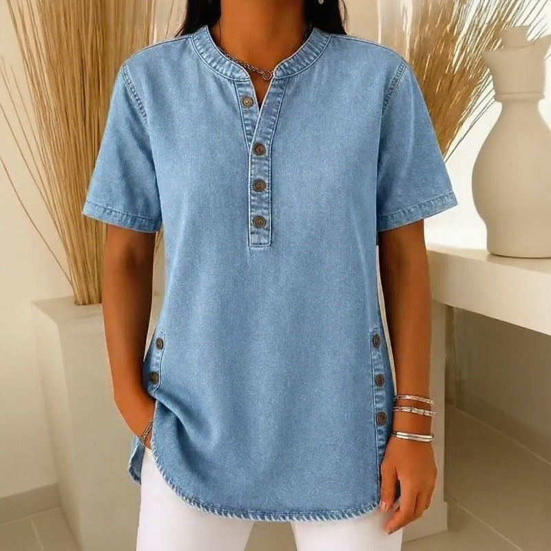 Calenny™ Denim Blouse With Washed Finish and Relaxed Fit