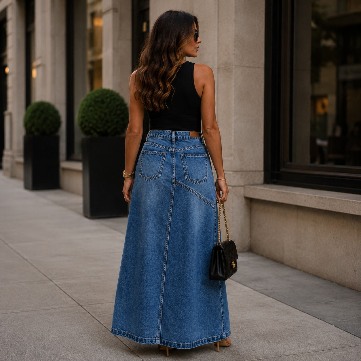 Siena™ Denim Maxi Skirt with Elongating Silhouette & Modern Design