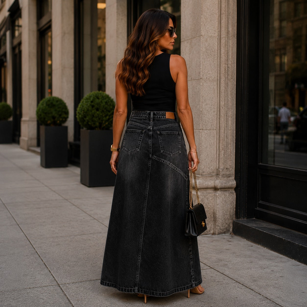 Siena™ Denim Maxi Skirt with Elongating Silhouette & Modern Design