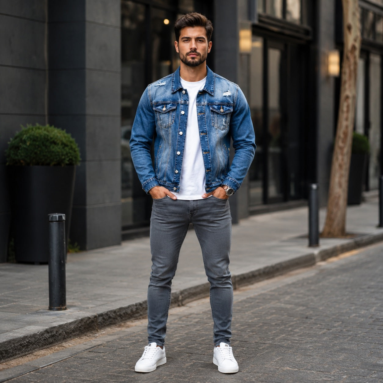 Logan™ Denim Jacket with Premium Stone Wash and Distressed Details