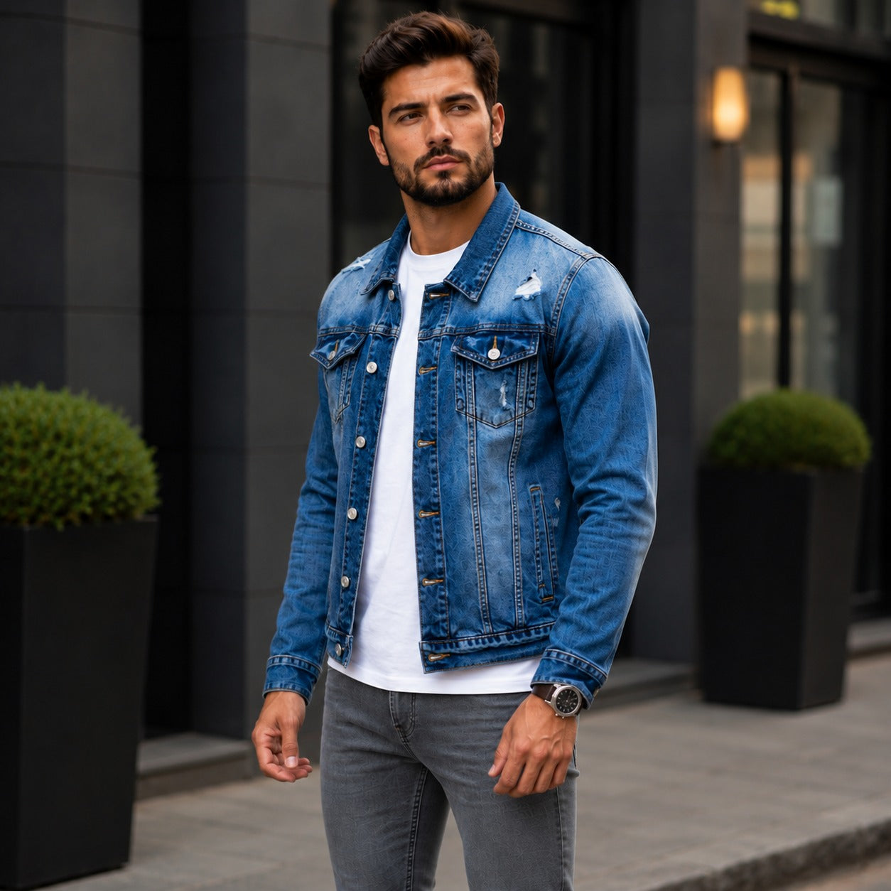 Logan™ Denim Jacket with Premium Stone Wash and Distressed Details