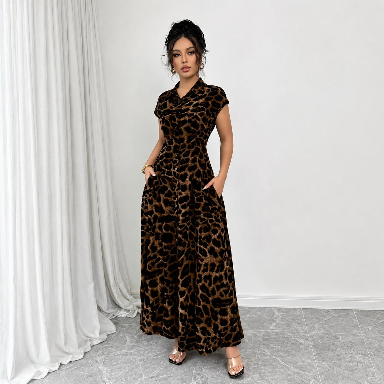 Selina™ Leopard Print Dress with Defined Waist