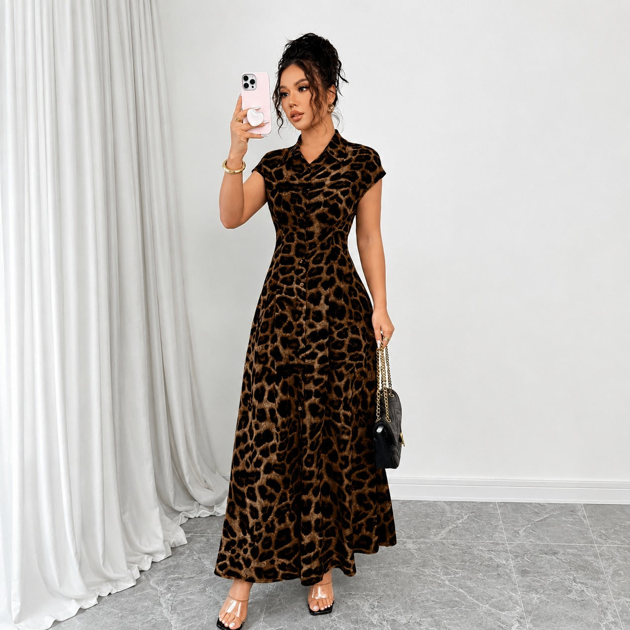 Selina™ Leopard Print Dress with Defined Waist