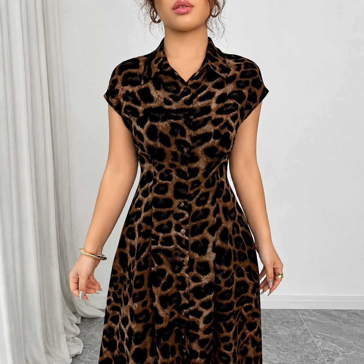 Selina™ Leopard Print Dress with Defined Waist