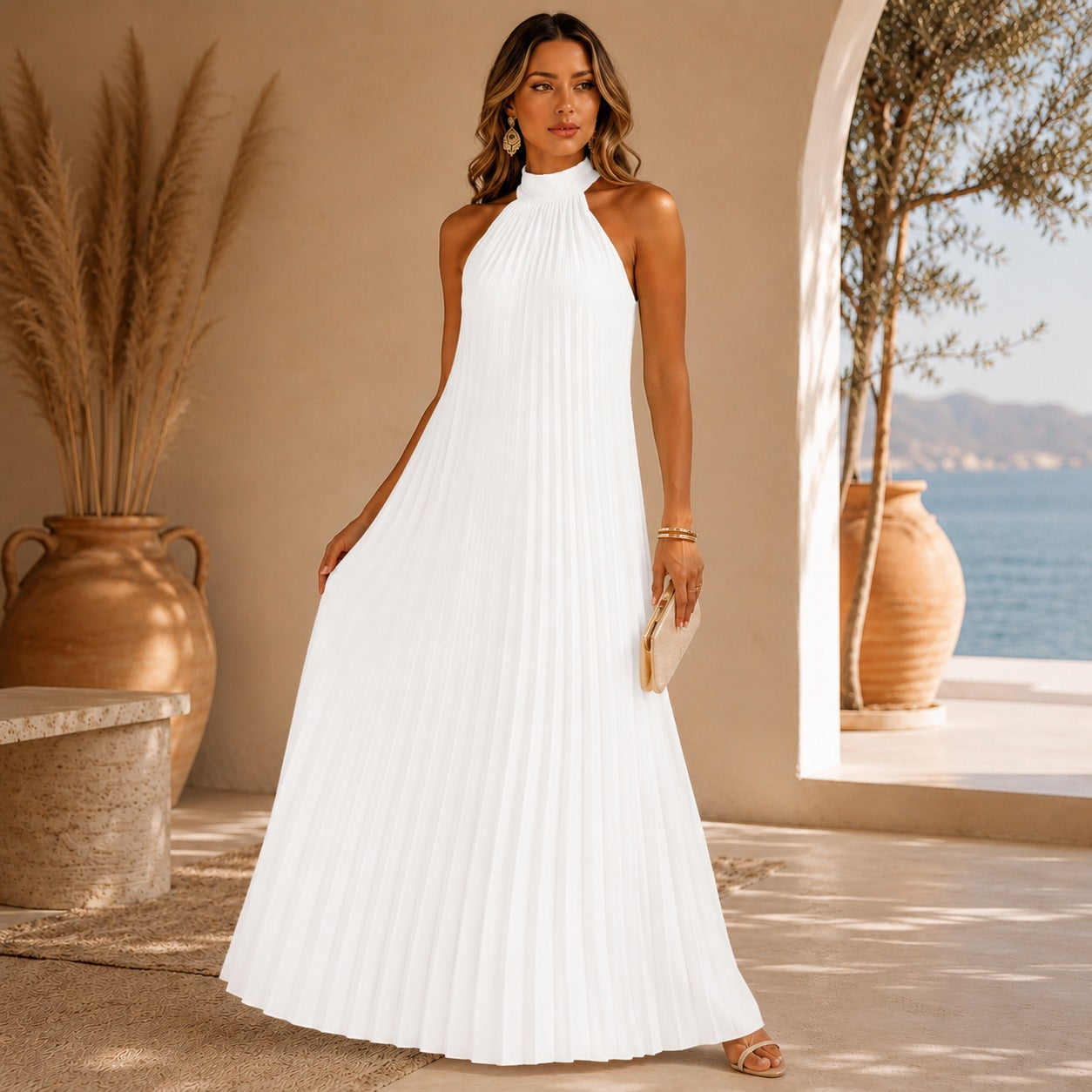 Sicilia™ Maxi Dress with Elegant Pleats and a Flattering Relaxed Fit
