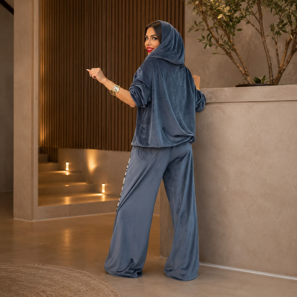 Brielle™ Premium Velvet Set with an Animal Print Hood and Palazzo Pants
