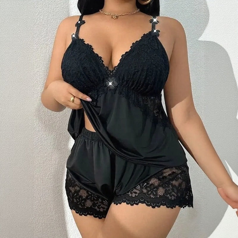 Amara™ Lace-Trim Baby Doll Cami Set With Shorts