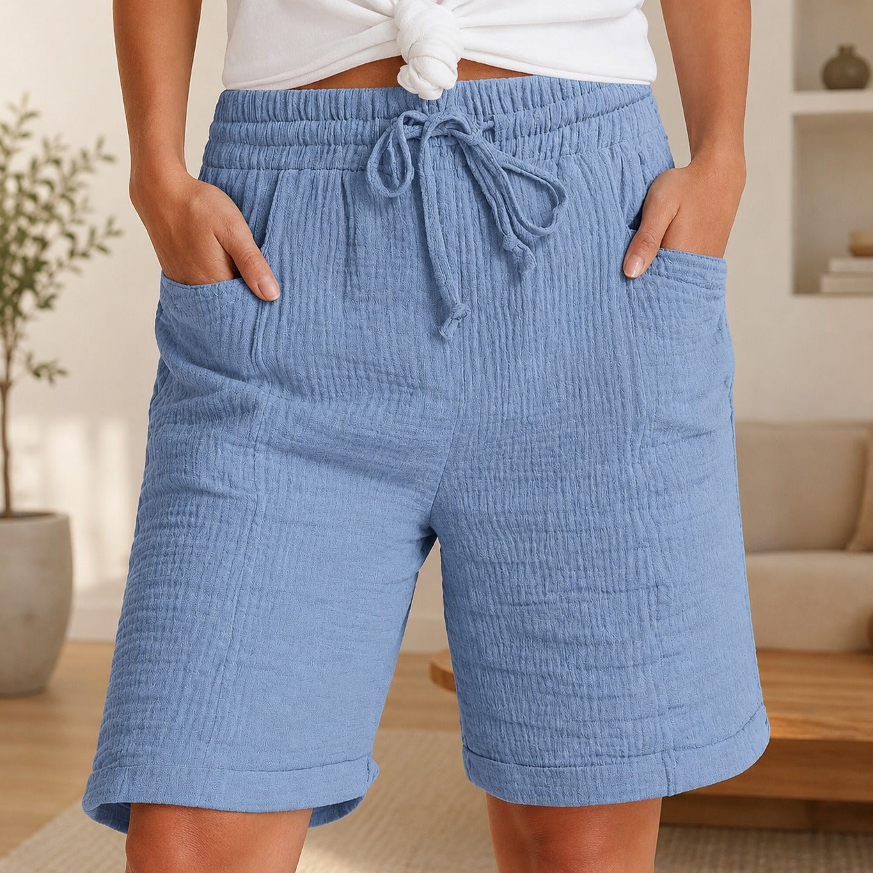 Shorts Briar™ with Textured Cotton and High-Rise Waist