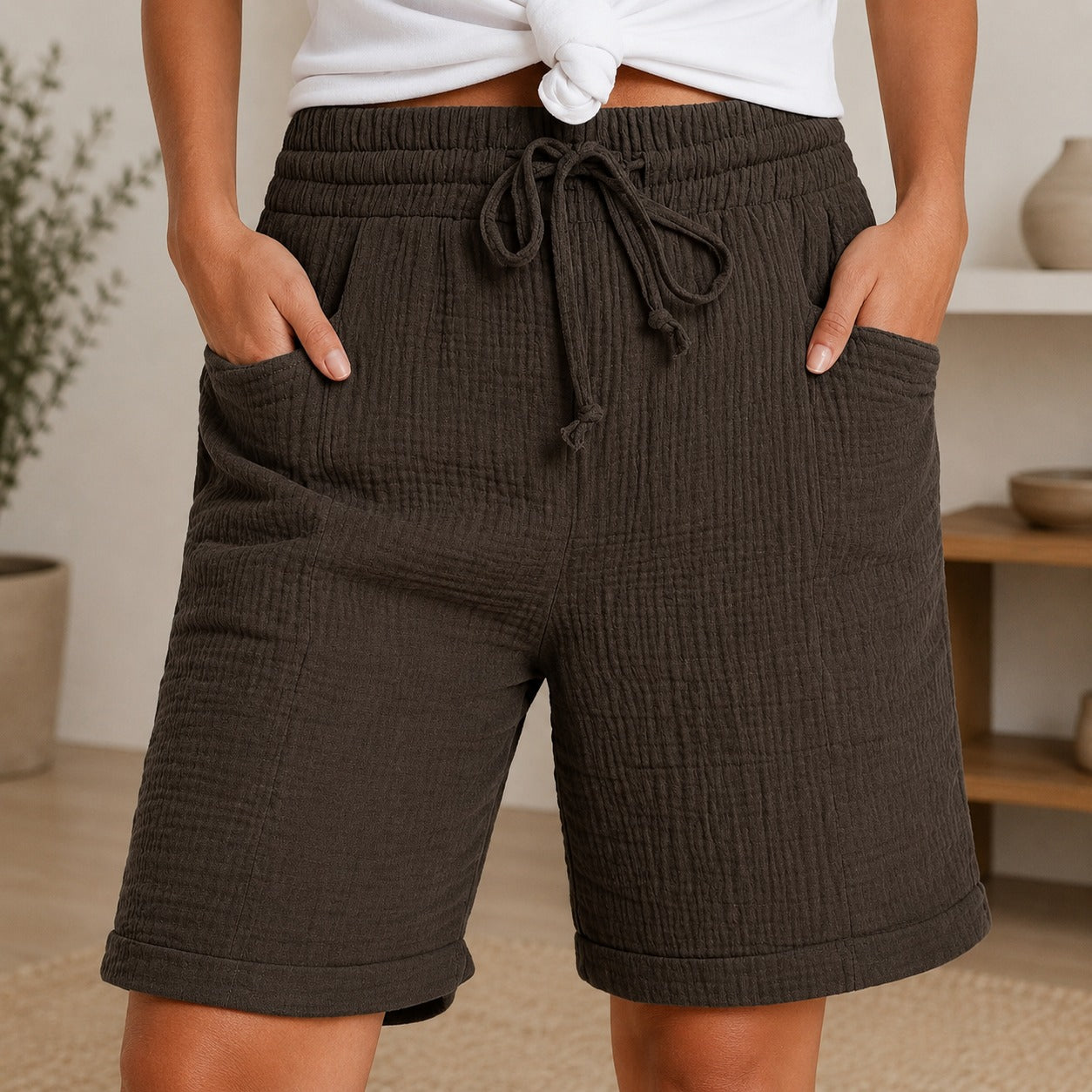 Shorts Briar™ with Textured Cotton and High-Rise Waist