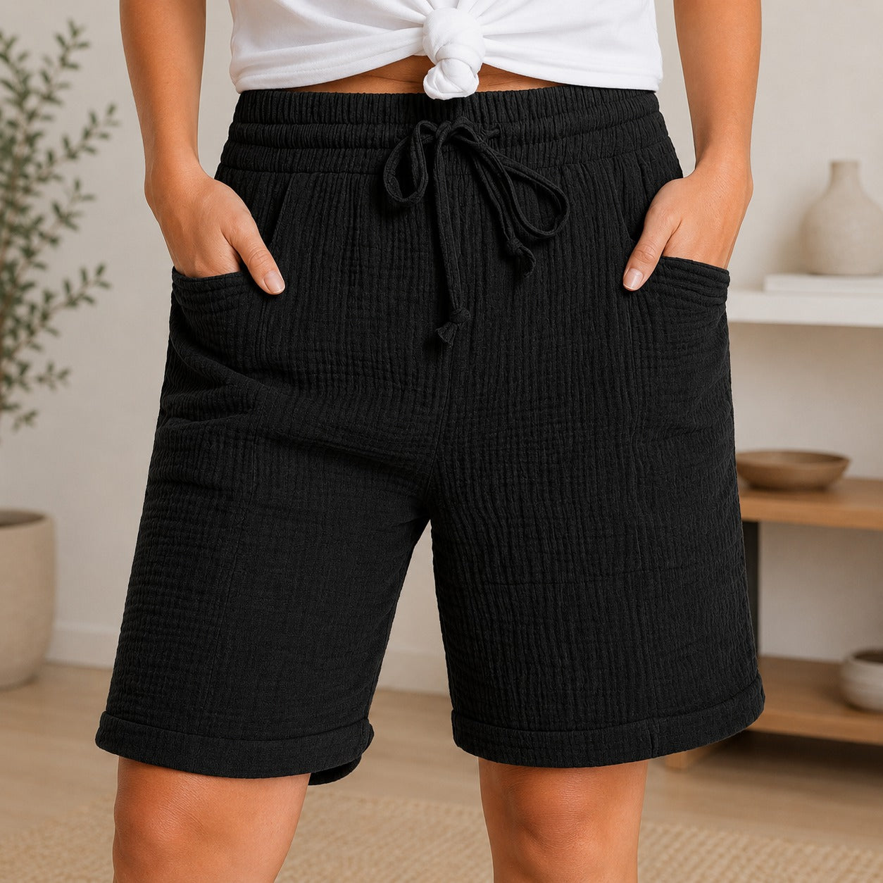 Shorts Briar™ with Textured Cotton and High-Rise Waist