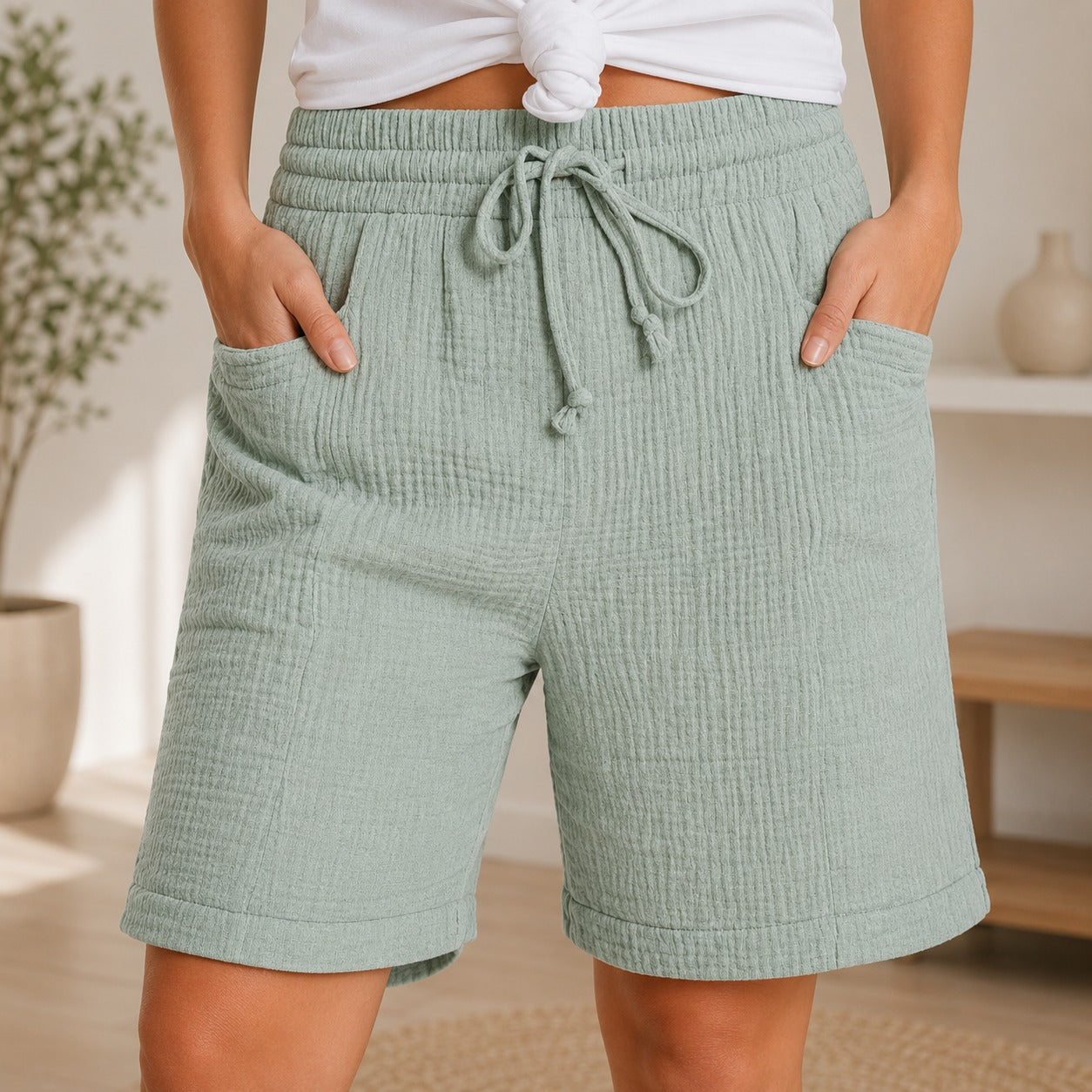 Shorts Briar™ with Textured Cotton and High-Rise Waist