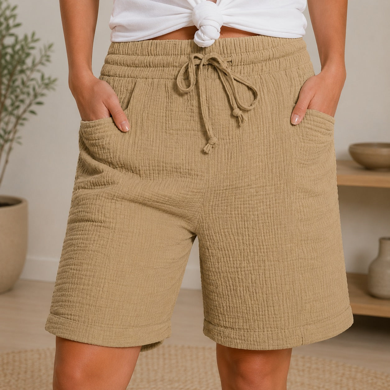 Shorts Briar™ with Textured Cotton and High-Rise Waist
