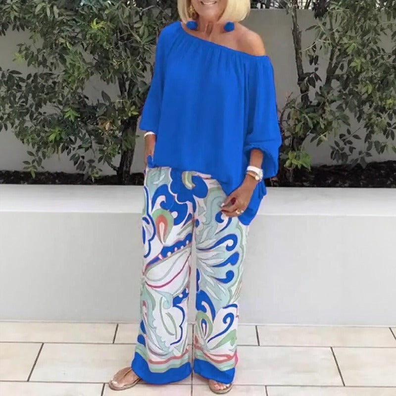 Azzura™ Off-Shoulder Top Set With Printed Wide-Leg Pants
