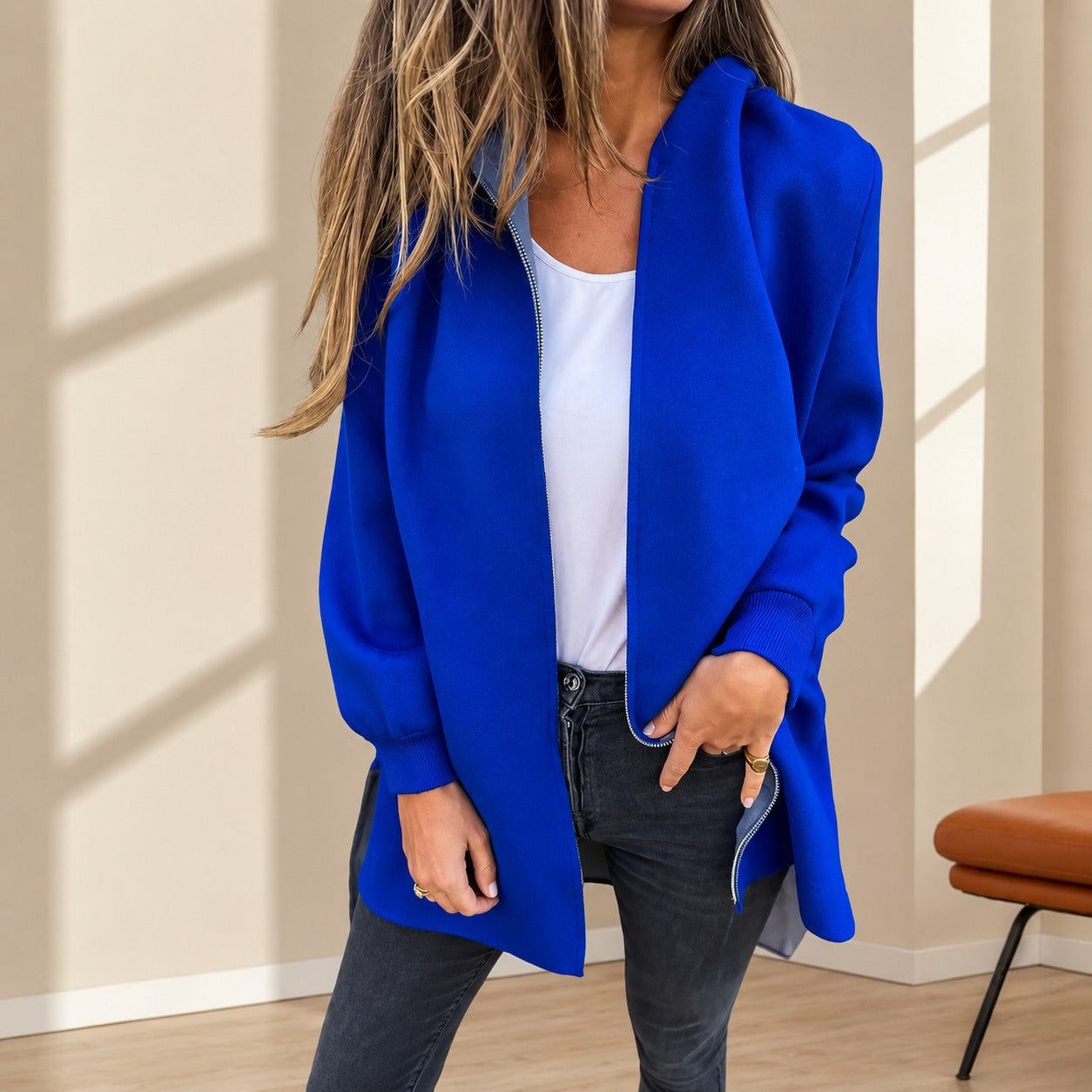 Hooded Cardigan Brinley™ with Soft Knit, Longline Fit and Front Zip