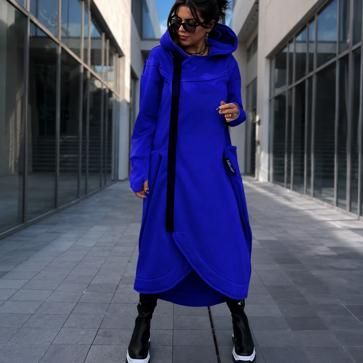 Maelis™ Oversized Long Hoodie Coat with Zipper and Thumbhole Cuffs