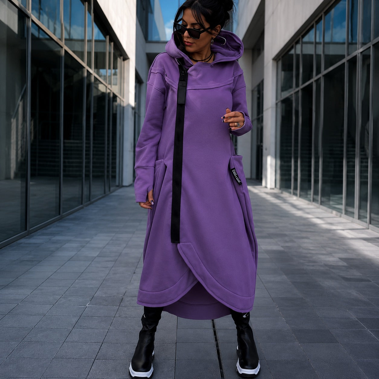 Maelis™ Oversized Long Hoodie Coat with Zipper and Thumbhole Cuffs