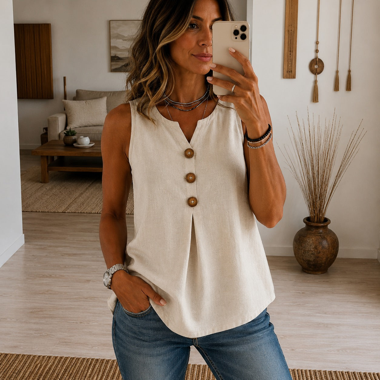 Ellie™ Cotton Linen V-Neck Tank Top