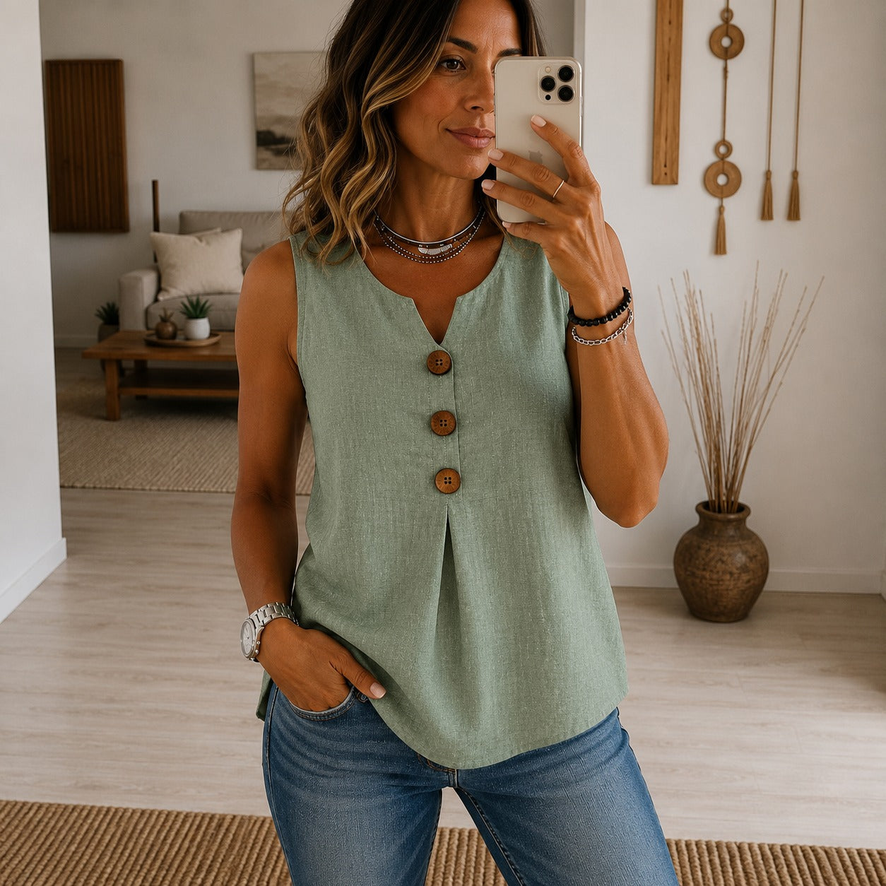 Ellie™ Cotton Linen V-Neck Tank Top