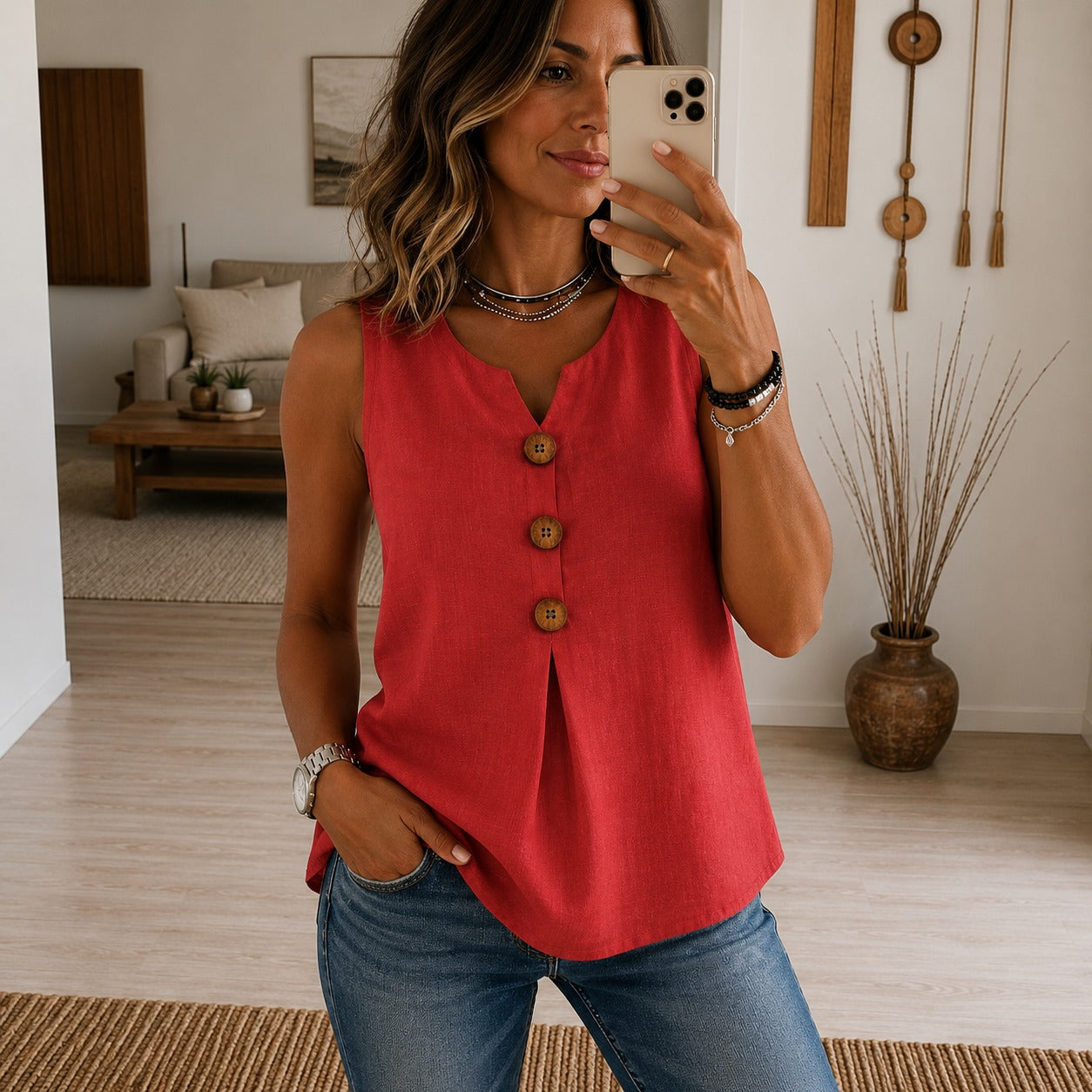 Ellie™ Cotton Linen V-Neck Tank Top