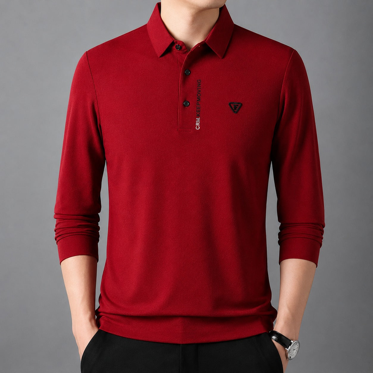 Polo Shirt Aldren™ with Textured Knit, Classic Collar and Long Sleeves