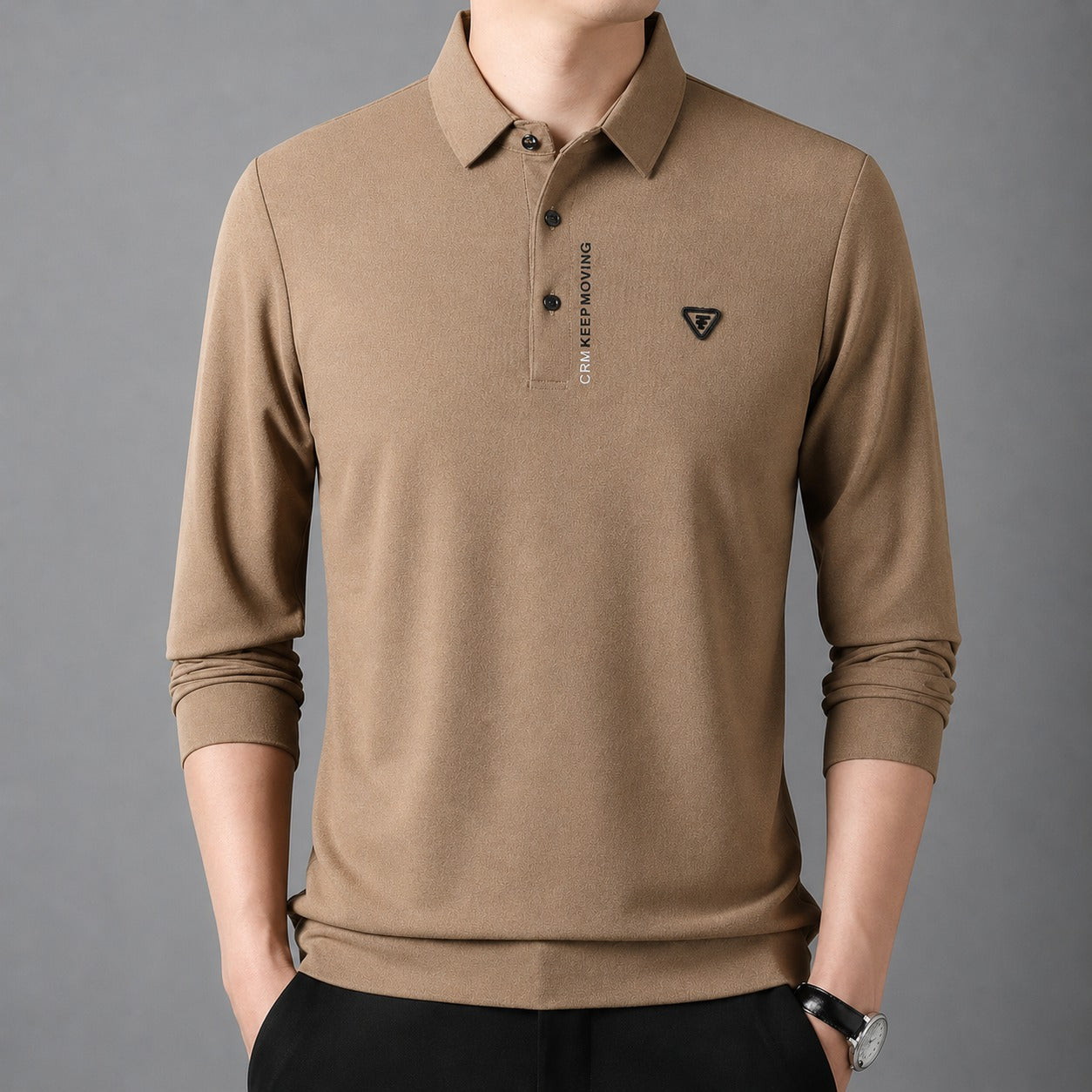 Polo Shirt Aldren™ with Textured Knit, Classic Collar and Long Sleeves