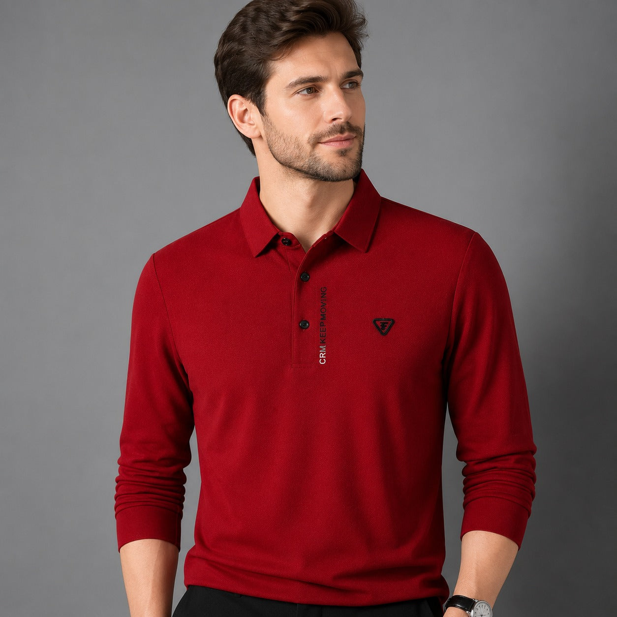 Polo Shirt Aldren™ with Textured Knit, Classic Collar and Long Sleeves